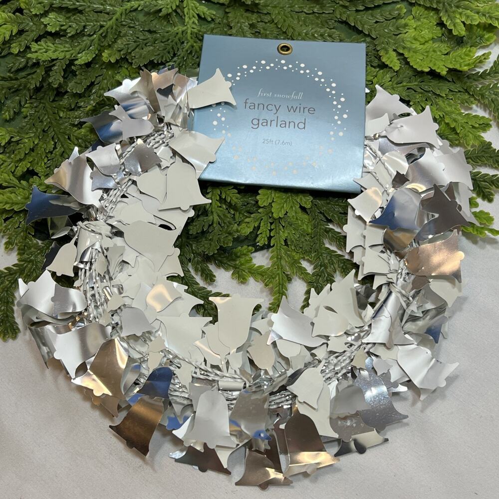 Vintage 2003 Martha Stewart Fancy Wire Garland First Snowfall Silver Bells 25ft